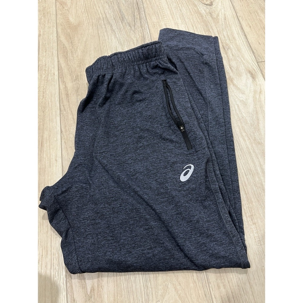 ASICS Men's Running Training Pants Gray Heather Zip Pocket Athletic Size L